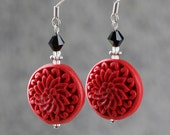Red lacquer flower Chinese drop earrings Bridesmaids gifts Free US Shipping handmade Anni Designs