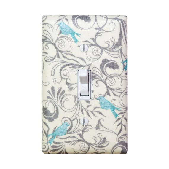 Bird Light Switch Plate Cover / Aqua Gray Nursery Decor / Kids