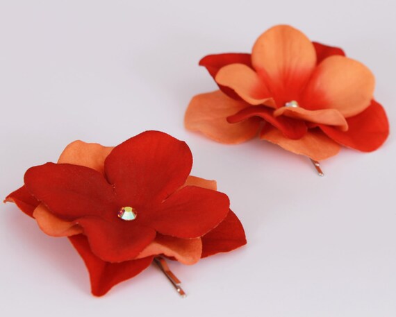 Sunburst - Orange & Rust - Flower Bobby Pins: Fits toddler to adult Il_570xn