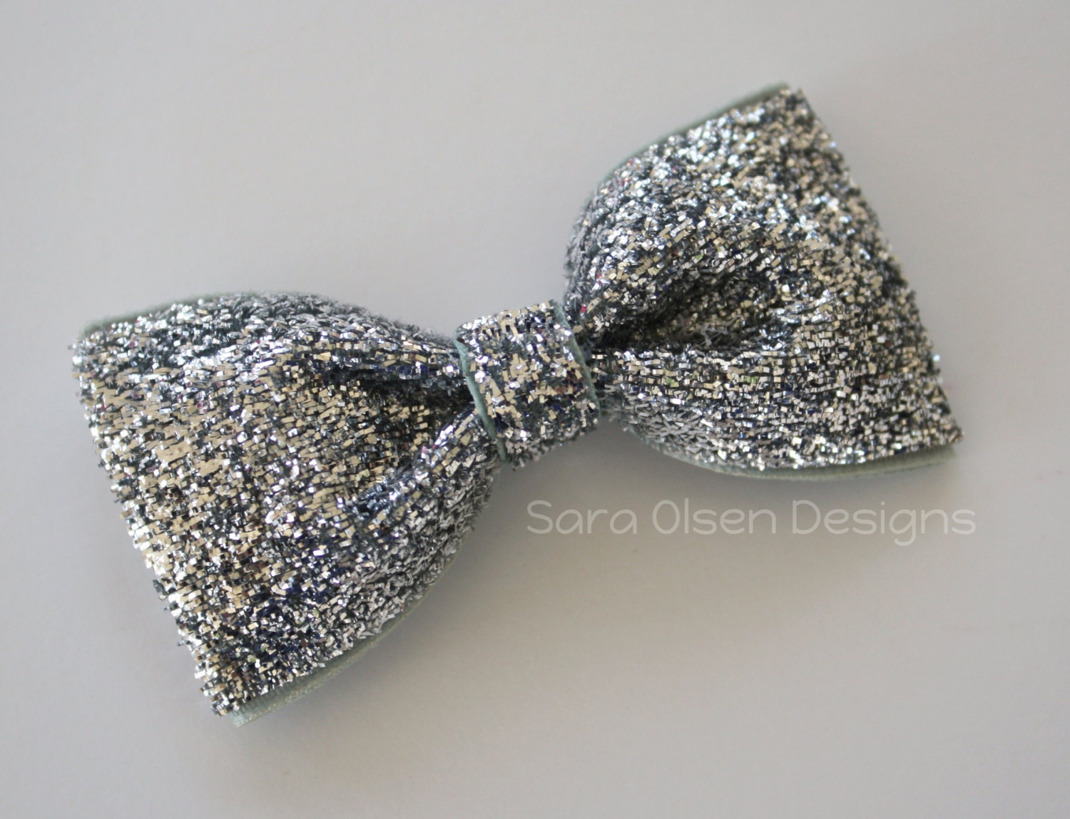 Silver Hairbow Sparkly Bow Glittery Tuxedo by SaraOlsenDesigns
