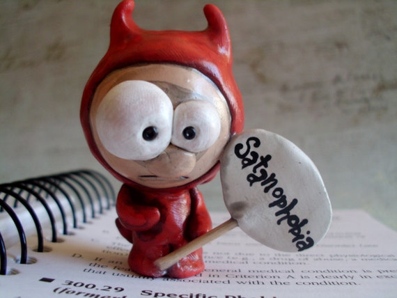 Satan Phobia Satanophobia Red Silly Polymer Clay Devil Ooak Gag Gift Cute Funny Psychology Anxiety Fear Hell Hades Religion
