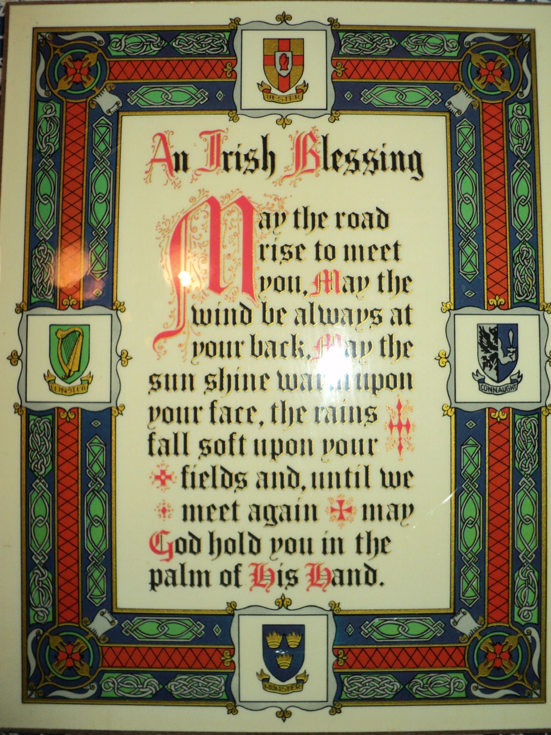 Vintage OLD IRISH BLESSING printed on pressed board and