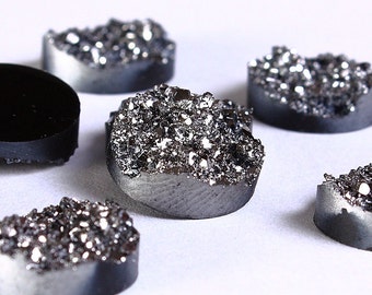 12mm Silver black round resin cabochon - Faux druzy cabochon - Faux drusy cabochon - Textured cabochons (962) - Flat rate shipping