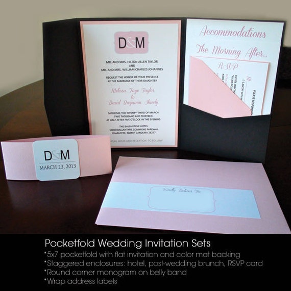 Black and Pink Pocketfold Wedding Invitation Set