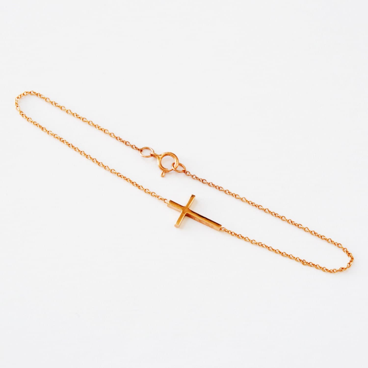 Solid 14k Rose Gold Cross Bracelet