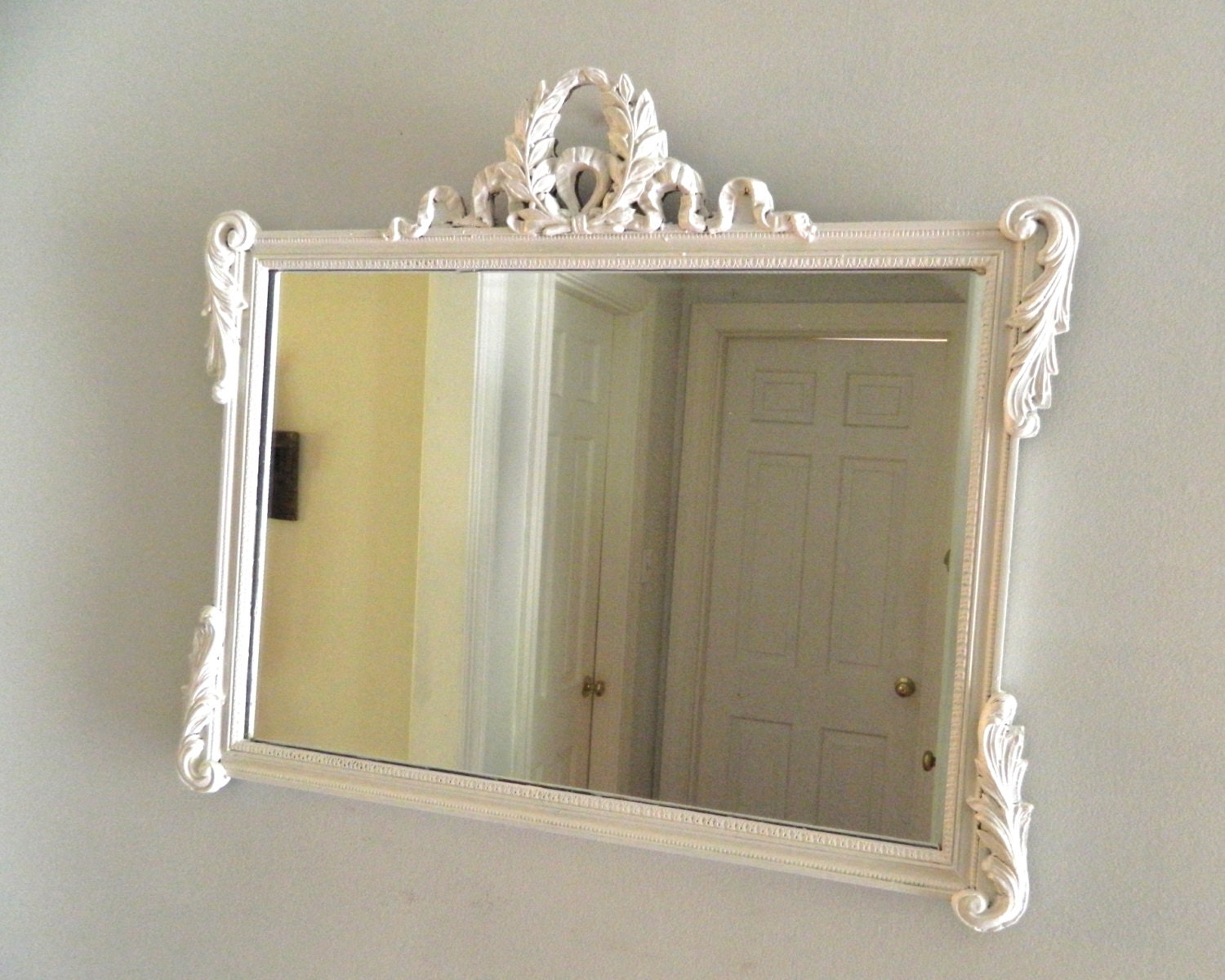 Vintage White Shabby Chic Mirror Wood Frame Ornate Large