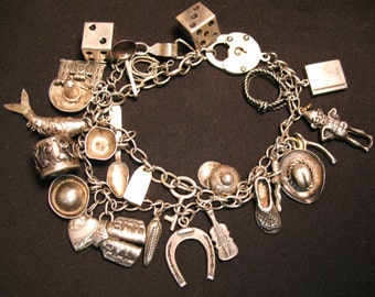 Vintage - SOLID Sterling SILVER Charm Bracelet, 14 and a half inches ...