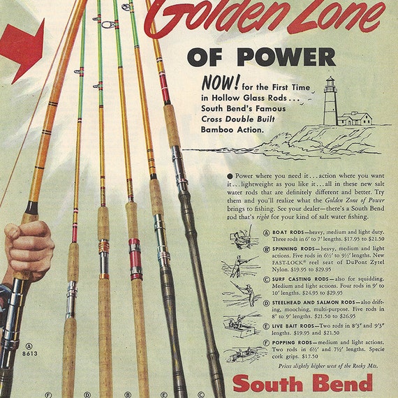 1954 South Bend Fishing Rods Full Color Illustrated Ad