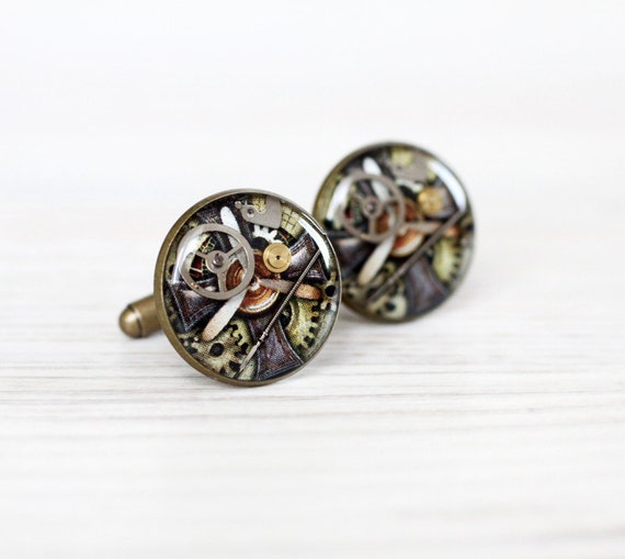 Men cufflinks - Steampunk Cuff links for him - Antique Watch Movements - Steampunk Jewelry
