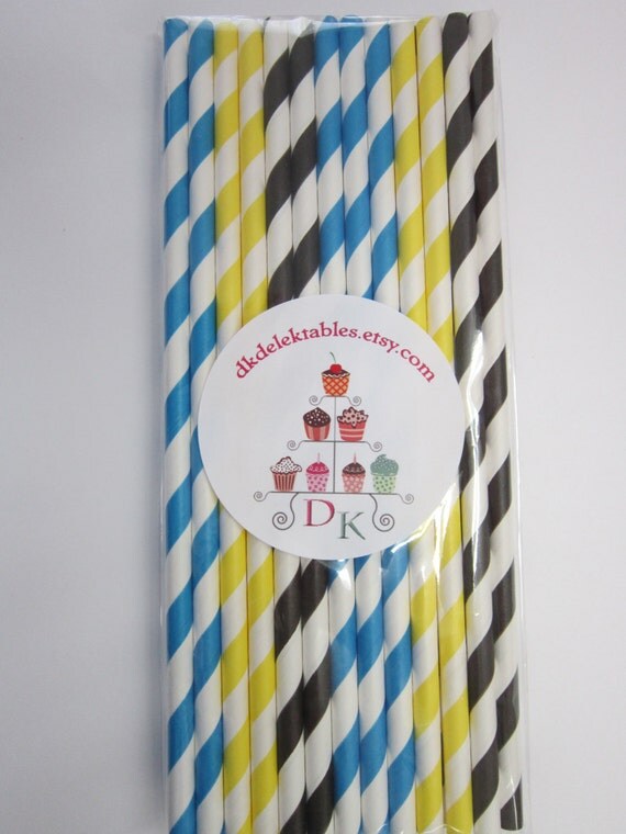 24 Blue Black Yellow Batman Inspired Paper Drinking Straws Il_570xn