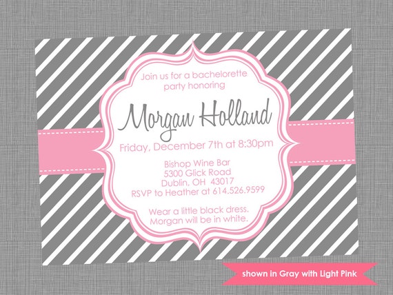Printable Bachelorette Party Invitation - Bachelorette Themed Diagonal Stripe Invite - Colors and Text Customizable Il_570xn