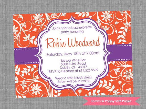 Printable Bachelorette Party Invitation - Bachelorette Themed Floral Invite - Colors and Text Customizable Il_570xn