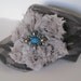Cadet Military Distressed Hat in Grey Camouflage with Grey Chiffon Shabby Fabric Flower and Silver and Turquoise Pendant