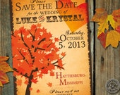 Fall Save the Date wedding Invitation with halloween, enchanting autumn tree, fall leaves, heart and carnival elements Il_170x135