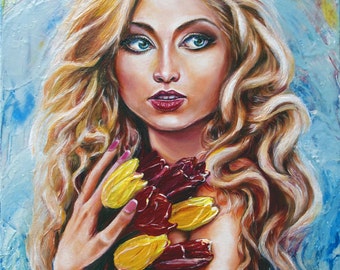Original paintings oil on canvas palette knife & brush"Cece" by Yelena Rubin