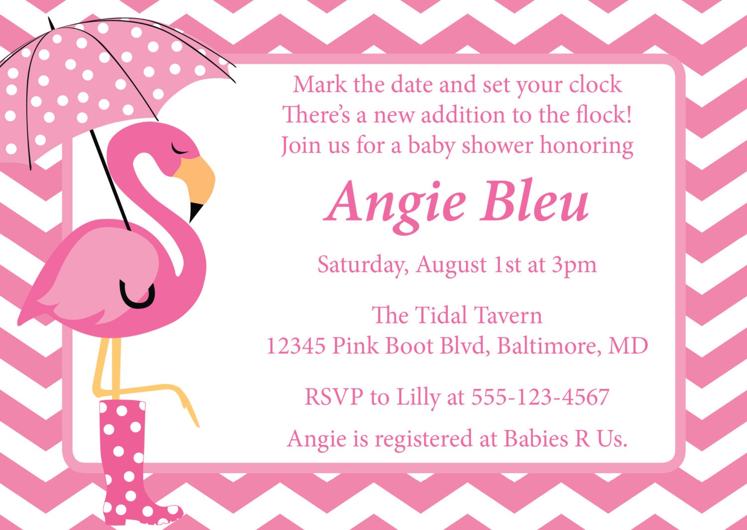 Pink Flamingo Baby Shower Invitations 3