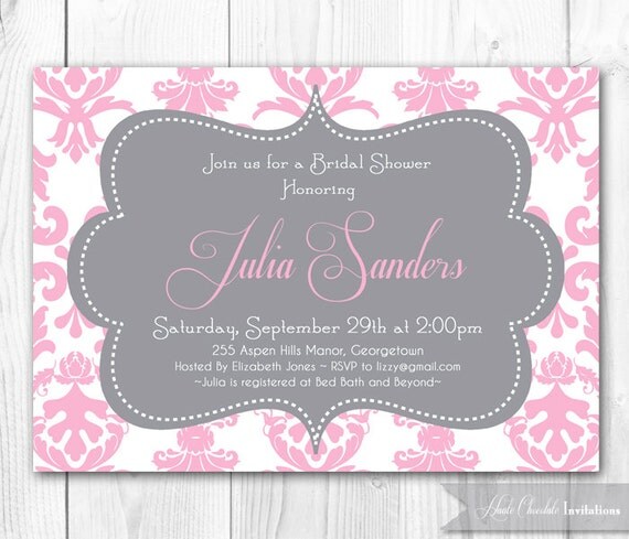 Pink Damask Bridal Shower Invitation - Printable Damask Bridal Shower, Baby Shower or Brithday Invitation. Il_570xn