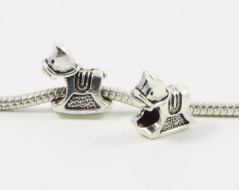 3 Beads - Baby Rocking Horse Silver European Bead Charm E0370