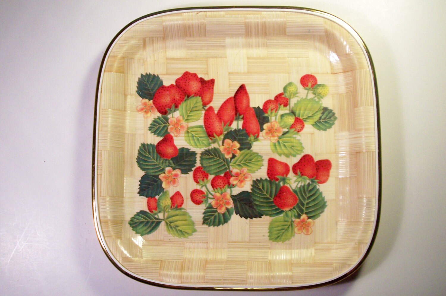 Vintage strawberry basket weave serving tray Haute Juice
