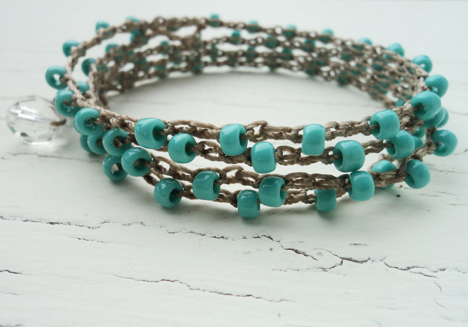 Turquoise Crochet Wrap Bracelet Necklace Boho by thehummingbead