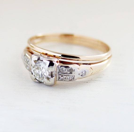 Vintage Art Nouveau Diamond Engagement Ring 14kt Yellow Gold