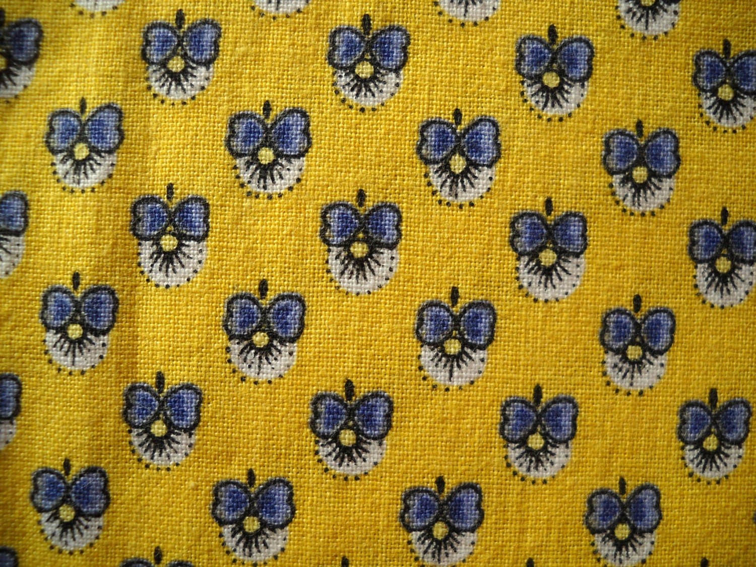 Vintage Provencal French cotton fabric blue-gray pansy