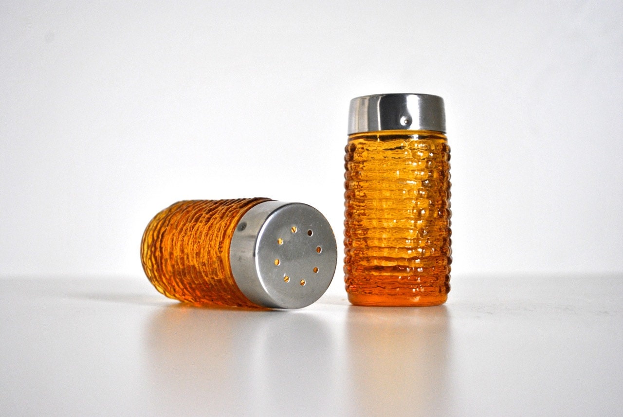 Amber Glass Salt and Pepper Shakers Vintage Salt and Pepper