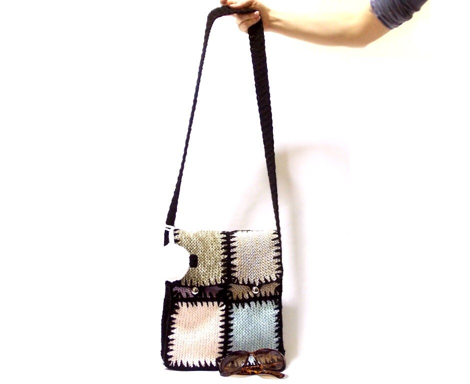 Free Shipping ON SALE messenger bag Pastel Hand Knit Black