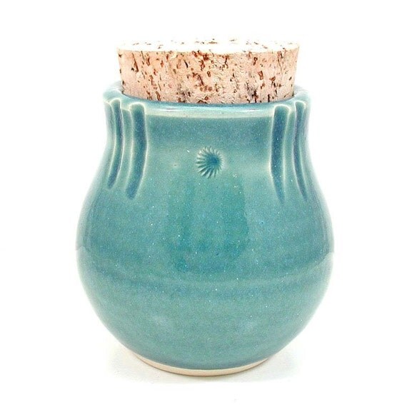 Ceramic Cork Jar Modern Lidded Jar Minimalist Blue by WoobieLove