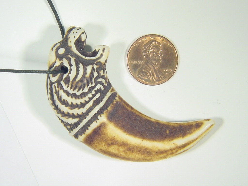 Leopard tooth tusk claw shaped pendant necklace pagan by butw