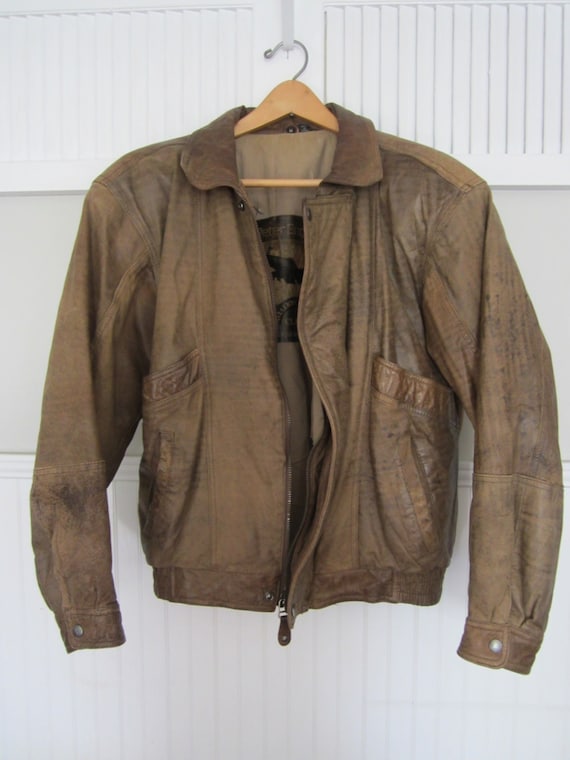 Men's Leather Bomber Jacket Brown Peter by ElizabethJeanVintage