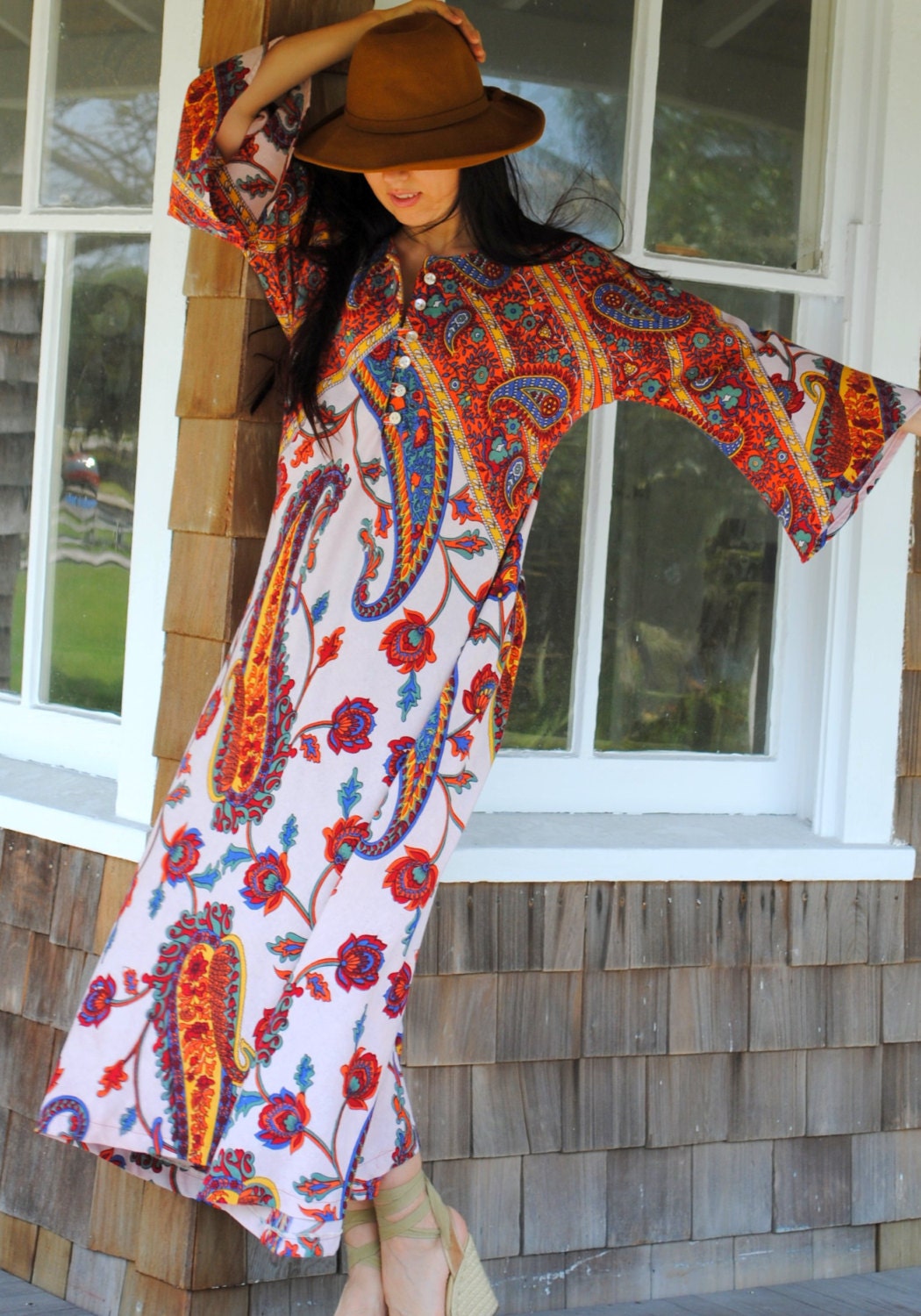 Indian Cotton Kaftan Maxi Hippie BOHO Dress Medium Free