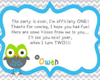 Gray Chevron Hoot Owl First Birthday -- Printable Thank You