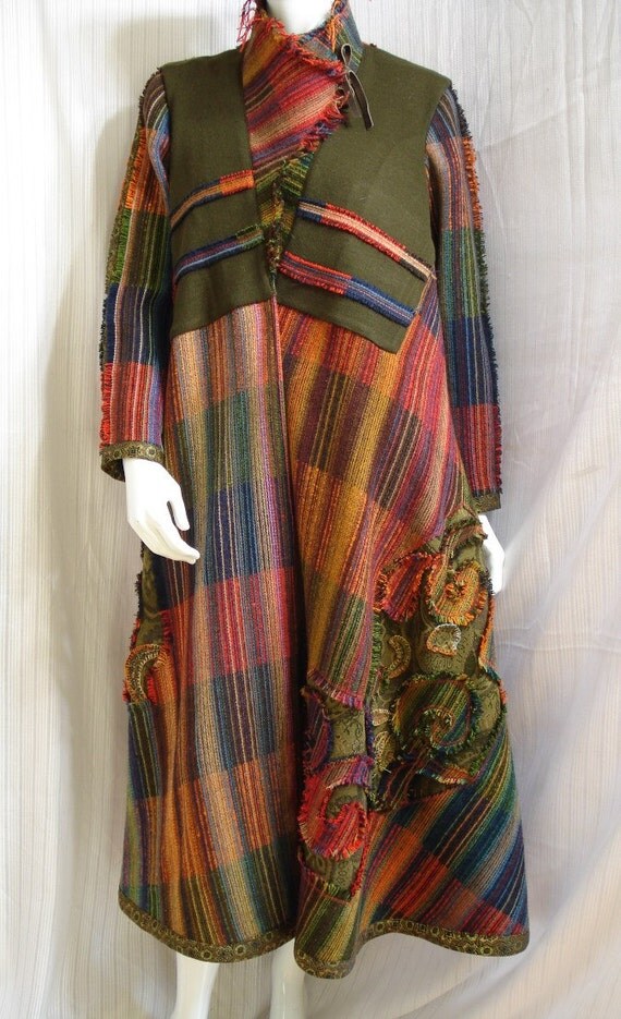 Altered couture wearable art wool coat upcycled vintae long