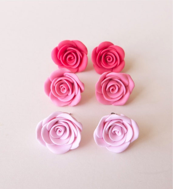 Items similar to Soft Pink, Blush Pink Rose Stud Earring, Pink Post