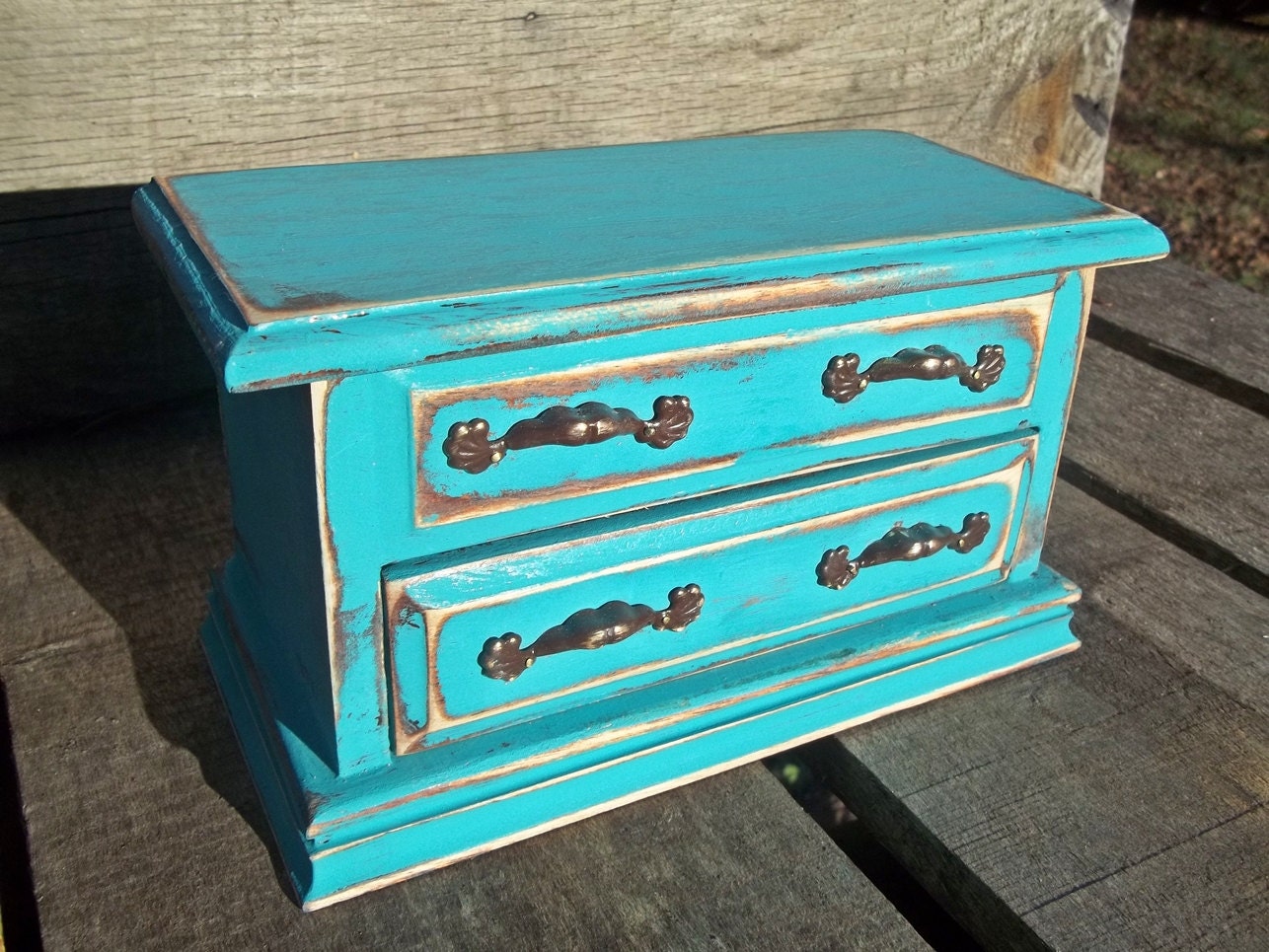 Turquoise Shabby Chic Wooden Jewelry Box