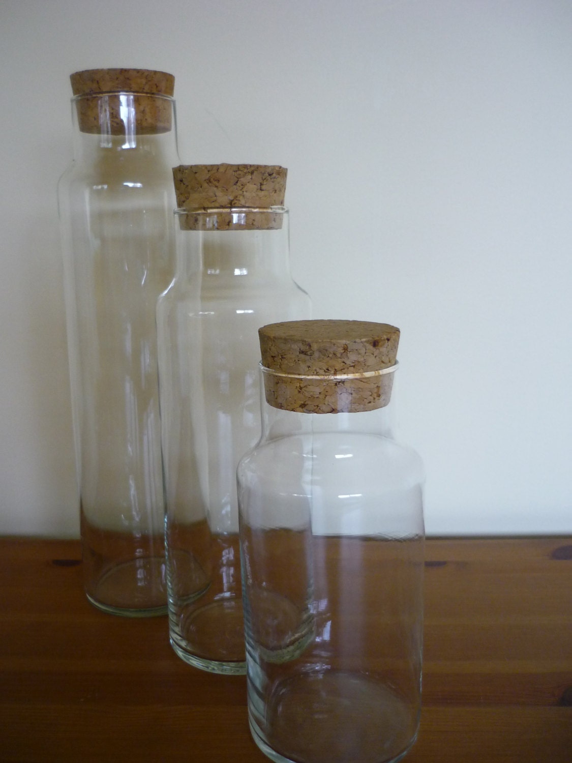 Set of 3 Vintage Glass Storage Jars with Cork Lids Libbey