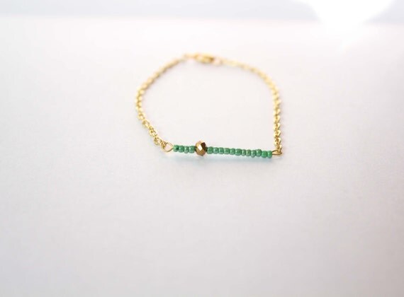 Glass Seed Bead Bar Bracelet on Gold Cable Chain