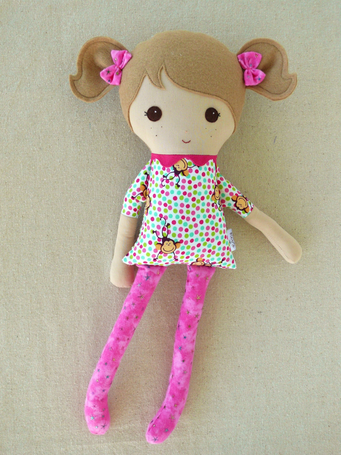 Fabric Doll Rag Doll Girl in Monkey Dress