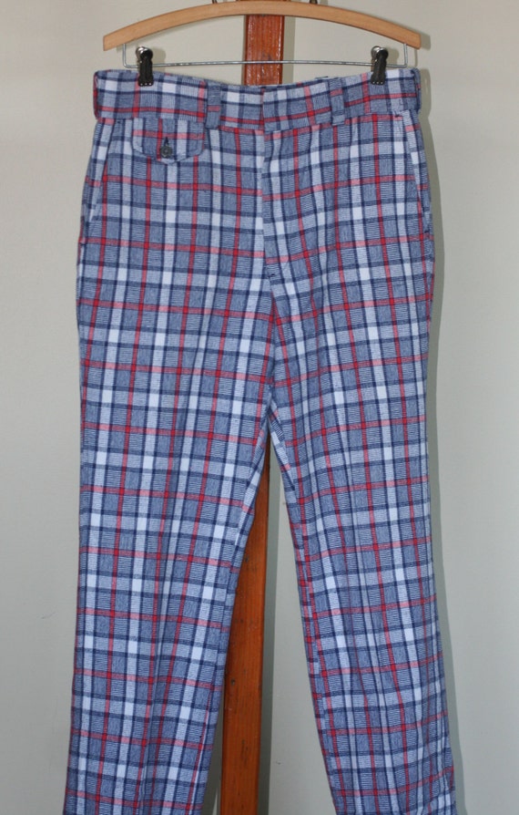 vintage men's red white and blue plaid pants panatela by