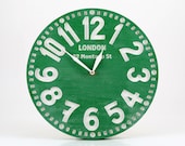 Vintage clock -London emerald green Light- pseudo vintage birch clock hand painted