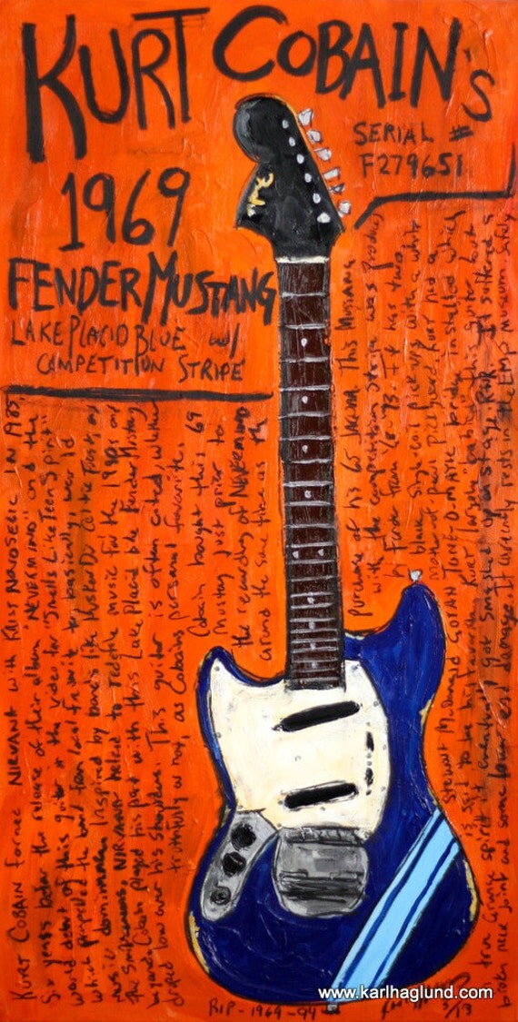 Kurt Cobain 1969 Fender Mustang guitar art print by KarlHaglundArt