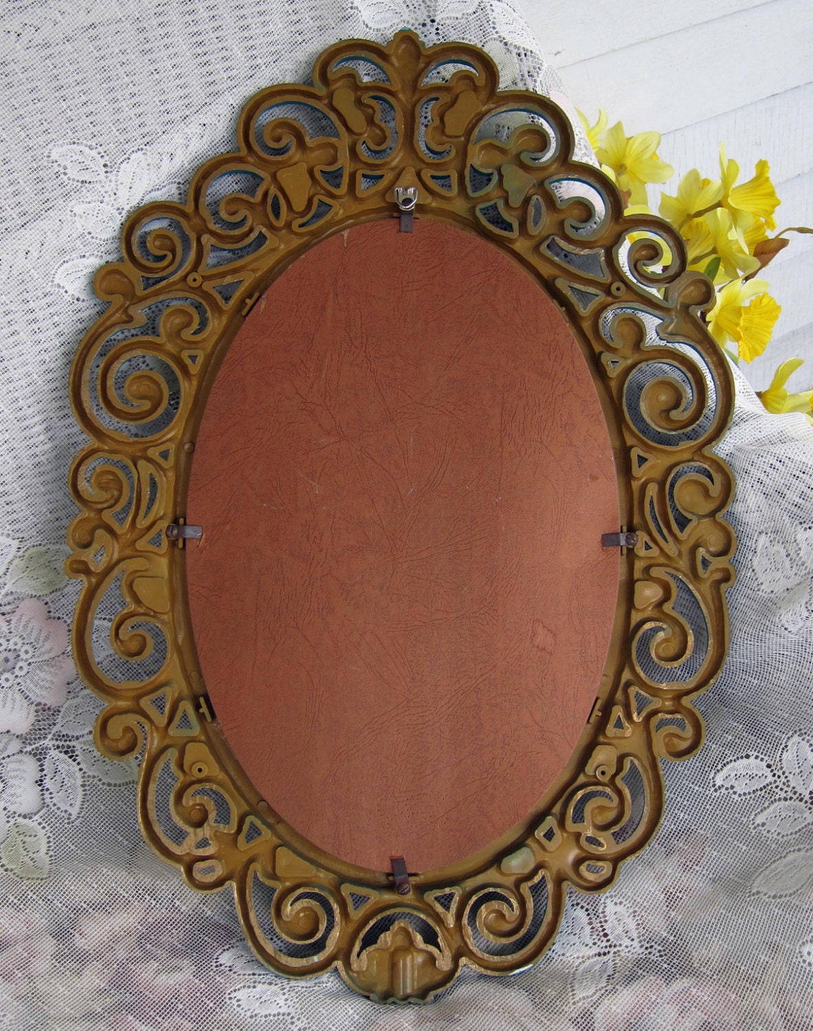 Vintage Teal Wall Mirror Ornate Oval Upcycled Cottage French