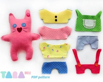 DIY Felt Pattern Cat with Clothes, Fabric Cat Toy, Maxi TaraCat, Instant Download, DIY PDF Sewing Pattern, Felt Animal Tutorial, Template
