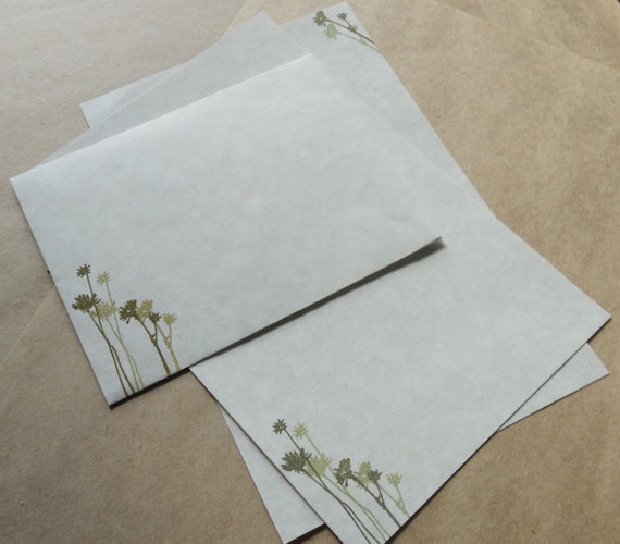 Parchment paper stationery set. Writing paper hand stamped