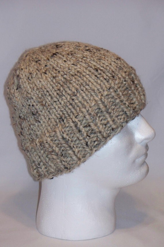 Warm Winter Beanie Hat Oatmeal Color Mens Hat by lousknittingroom