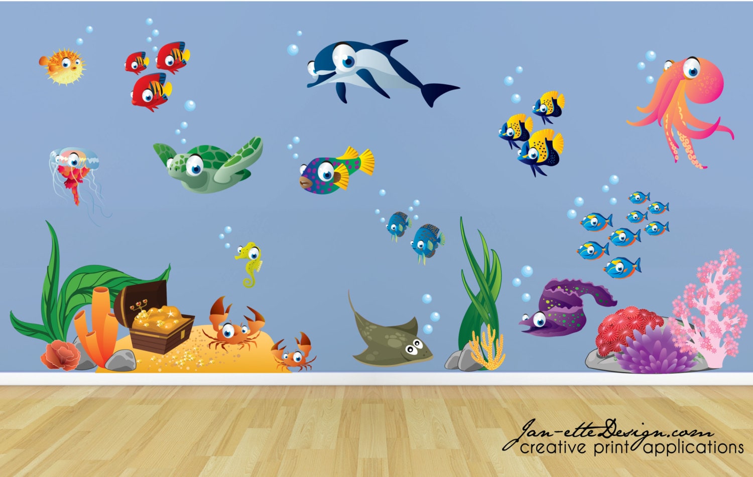 for murals bedrooms wall dolphin Treasure and Fabric DecalsFish Sea Kids Deep Decal Wall Wall