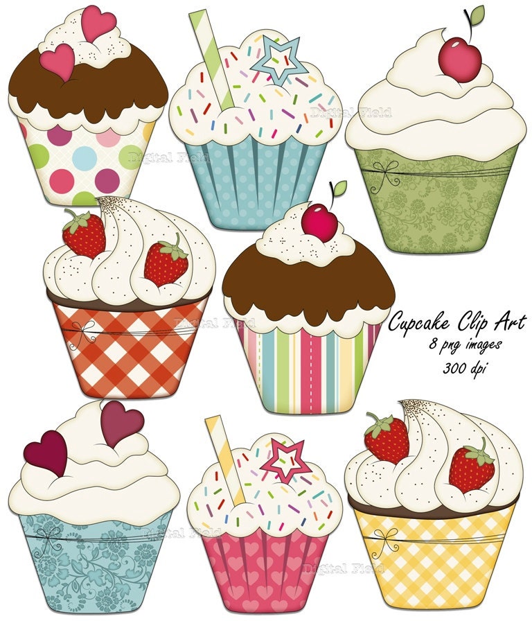 Cupcake Clip Art Set colorful printable digital clipart