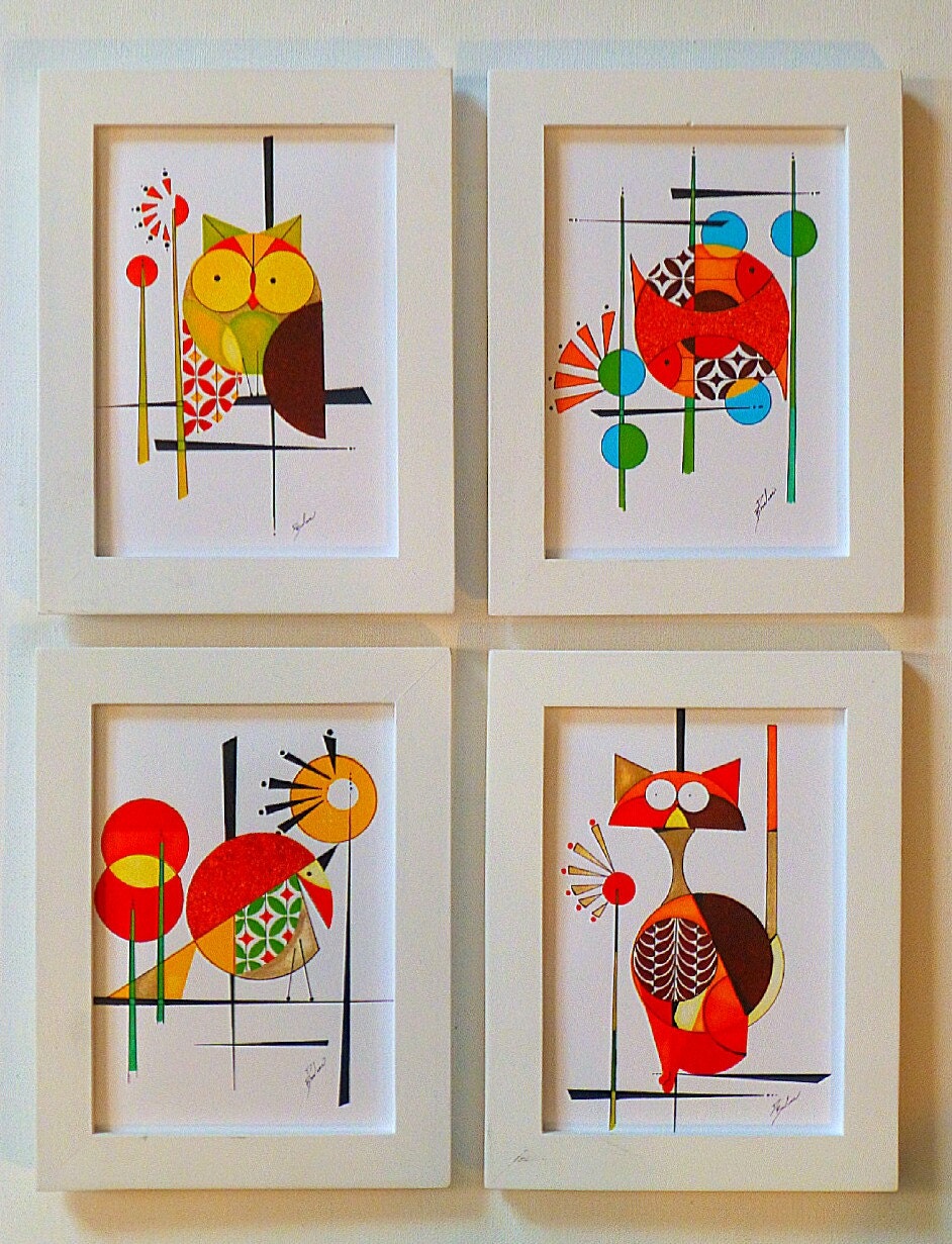 Set of 4 5x7 prints of Original Mid Century Modern styled