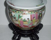 Items similar to Oriental Fish Bowl Planter Jardiniere with Wood Stand